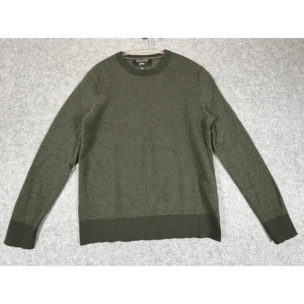 Banana Republic Sweater Mens Medium Green Excellent Merino Birdseye Pullover